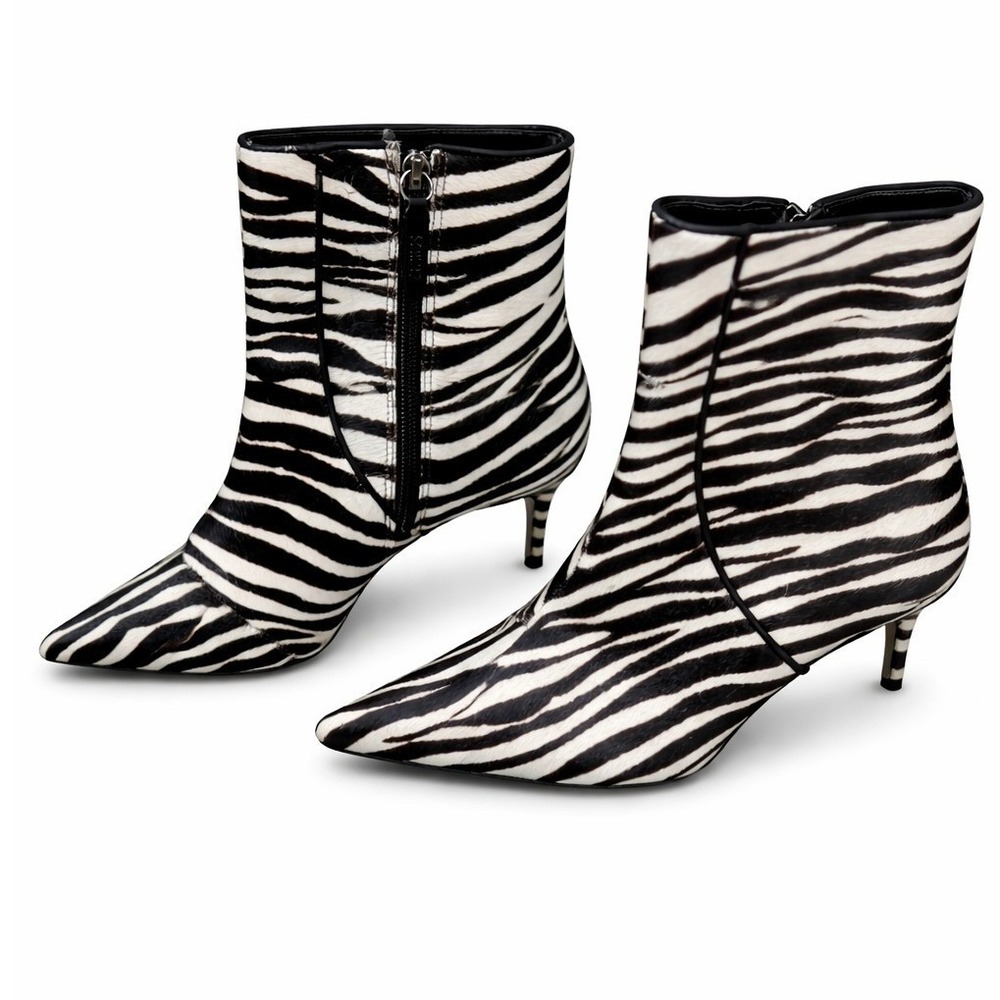 Schutz Zebra Print Calf Hair Ankle Boots 8B Pointed Toe Stiletto